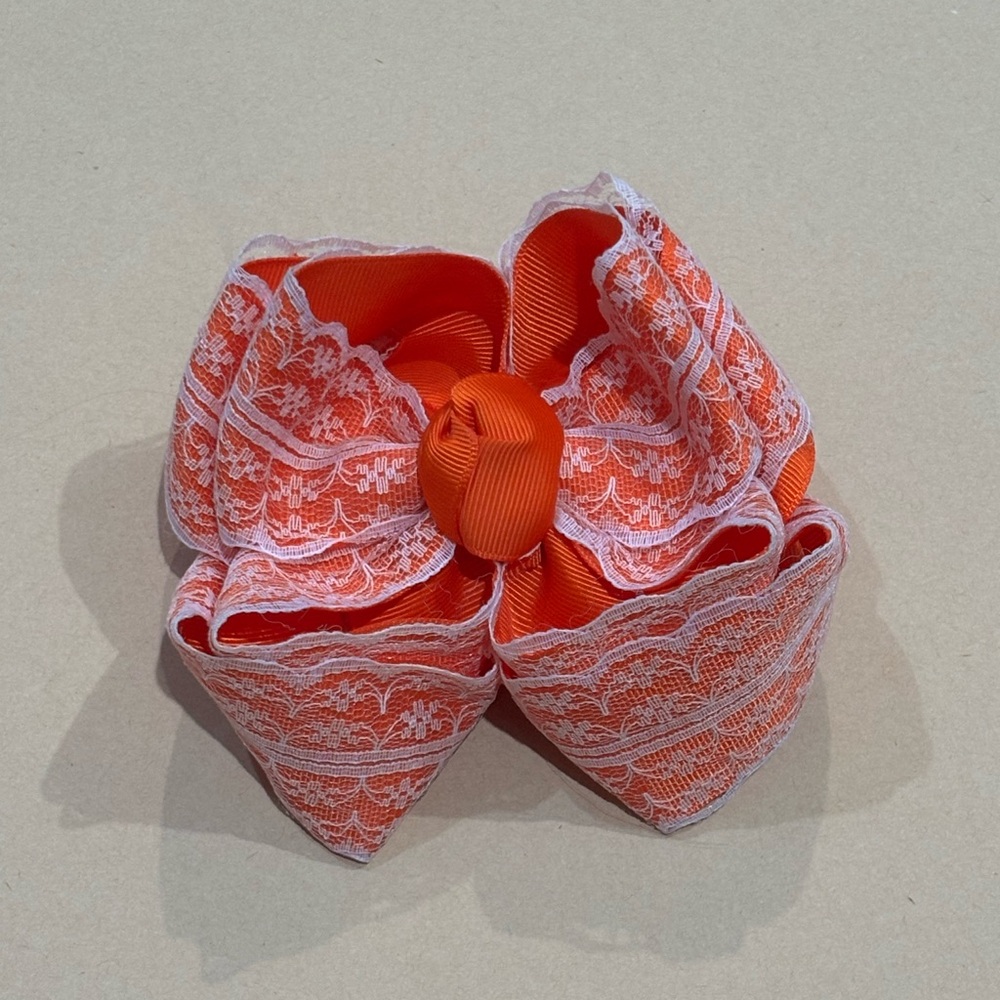 Orange & White Lace Hair Bow
